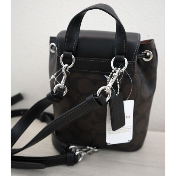 Coach CL458 Silver/Brown Black Signature Canvas Amelia Convertible Backpack - Picture 4 of 16